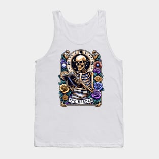 "The Reader" Skeleton Reading Tarot Card Tank Top